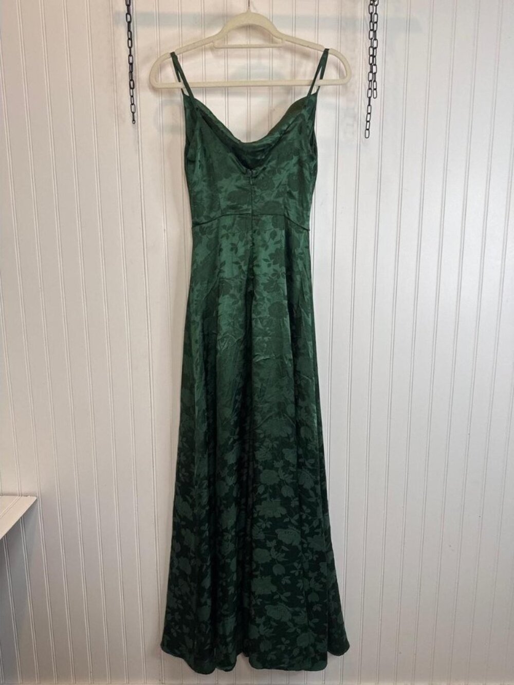 Lulus floral green satin floor length dress